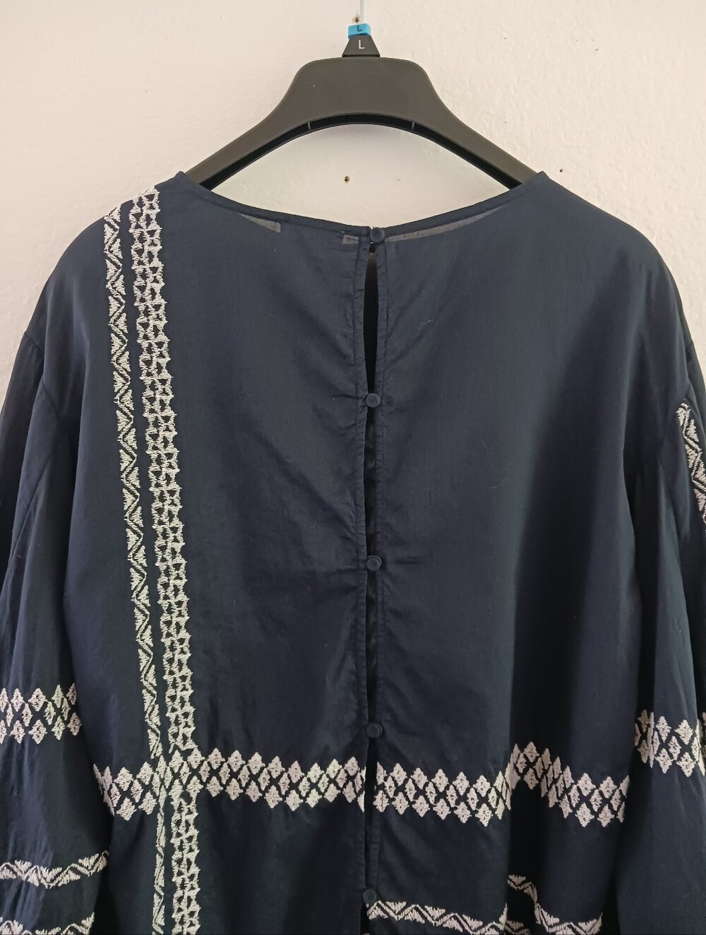JOIE Dark Navy Embroidered Balloon Sleeve Blouse - Picture 4 of 5